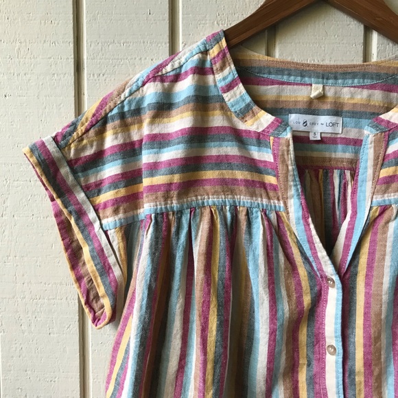 Lou & Grey Loft Multicolor Stripe Linen Cotton Top - Picture 4 of 7
